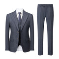 Men's Peak Lapel 3-Piece Striped Two Button Dark Gray Suit
