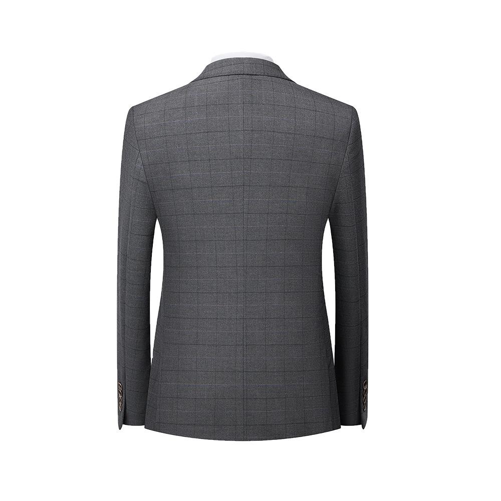 Men's 3-Piece Slim Fit Windowpane Plaid Gray Suit