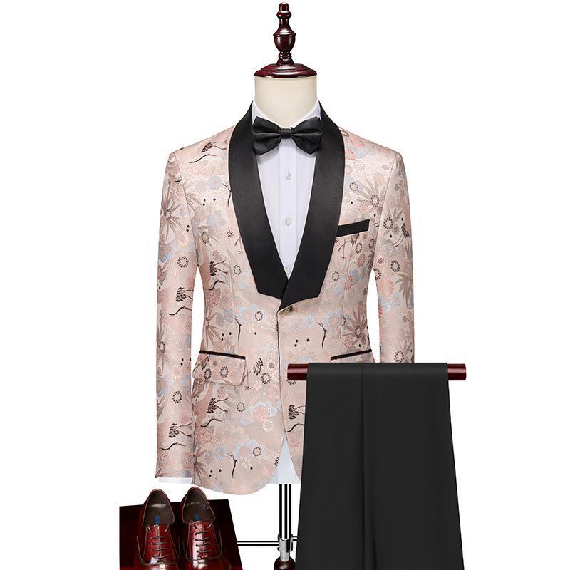 Men's 2-piece Floral Pattern Jacquard Pink Tuxedo