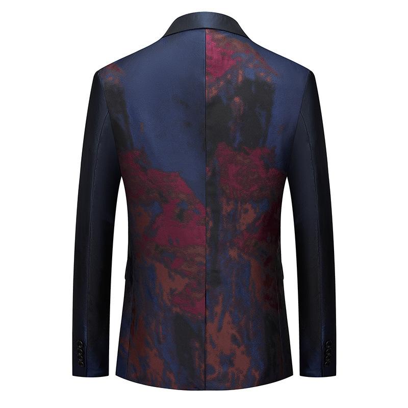 Men's One-Button Ink Painting Style Dark Navy Jacket