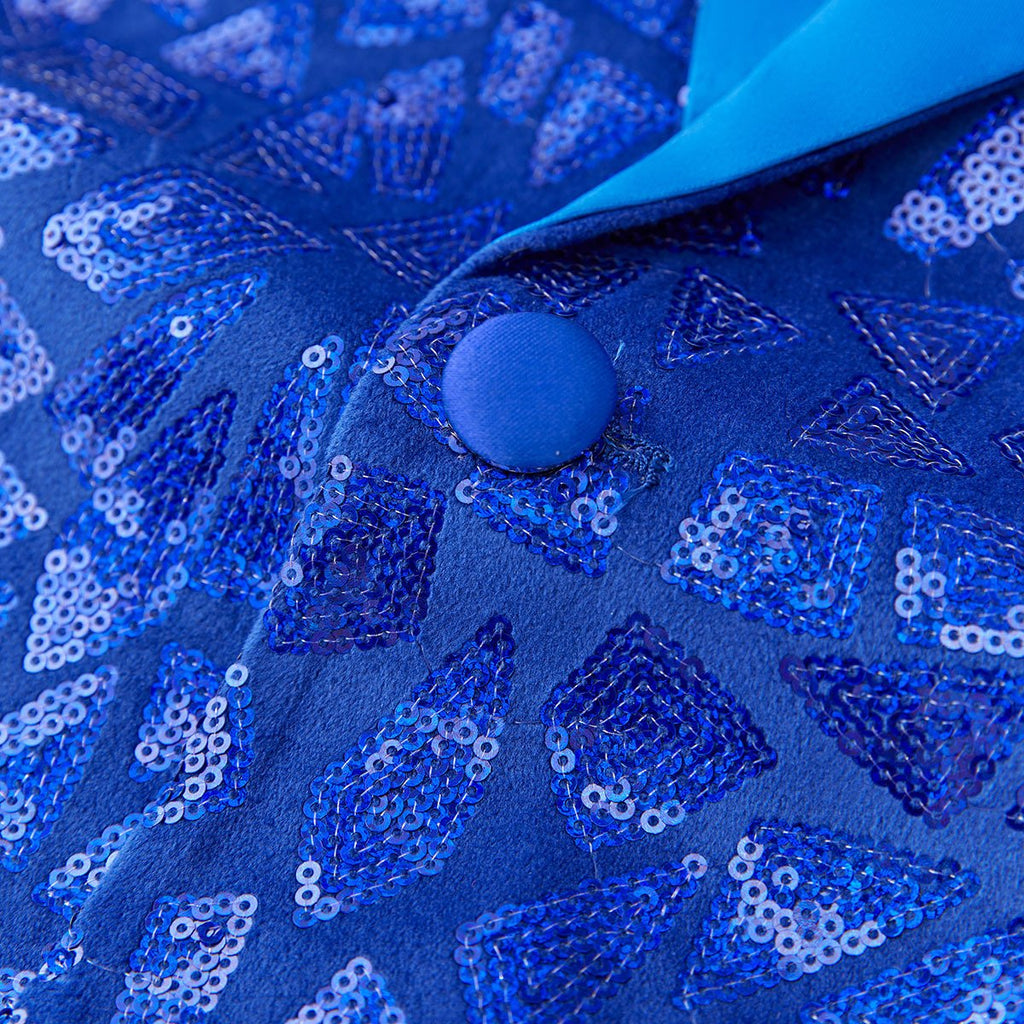 Men's Sequin Geometric Mosaic Blue Tuxedo