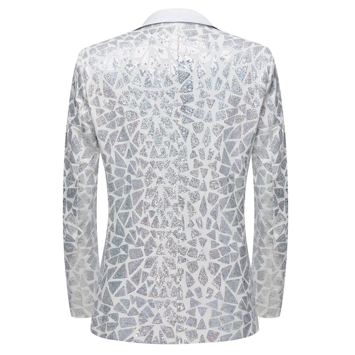 Men's Silver Sequin Geometric Mosaic White Tuxedo