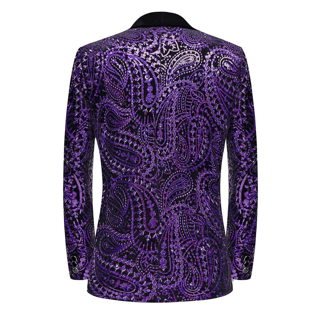 Men's Sequin Blue Paisley Dark Purple Tuxedo Jacket