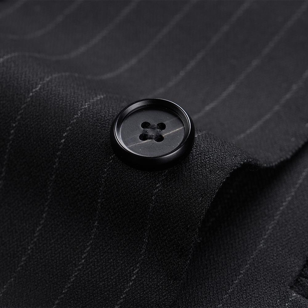 Men's Peak Lapel 3-Piece Striped Two Button Black Suit