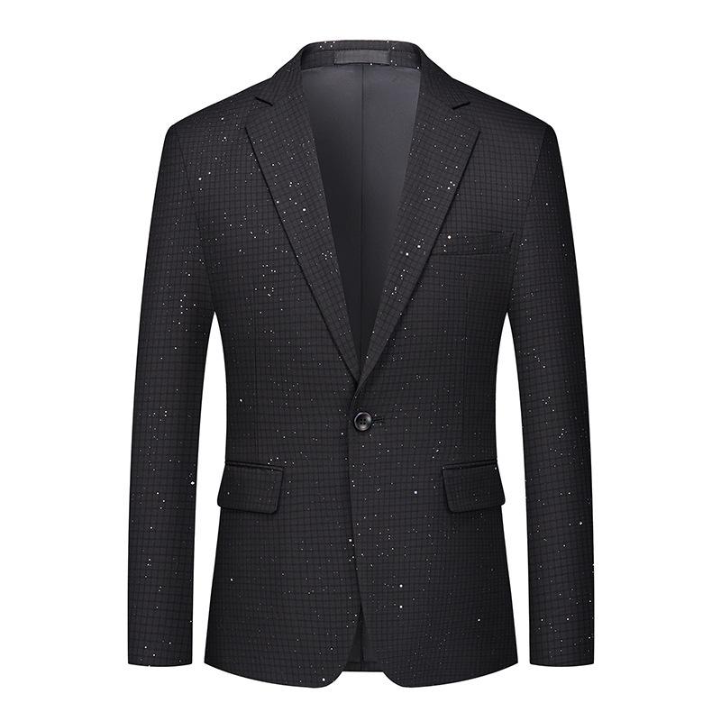 Men's 2-Piece Slim Fit Plaid Sequin Black Suit