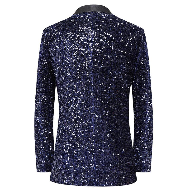 Men's Unique One-Button Full Sequin Navy Jacket