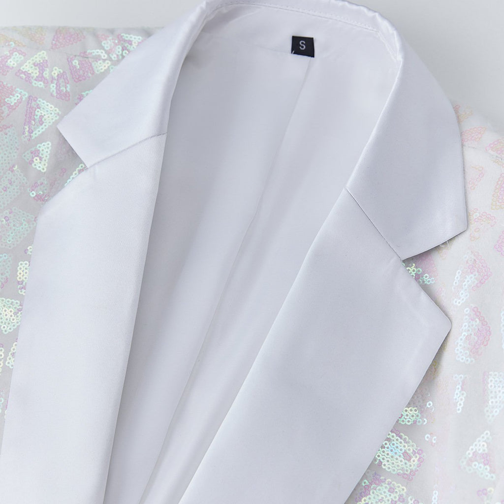Men's Sequin Pink Geometric Mosaic White Tuxedo
