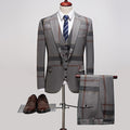 Men's 3-Piece One-Button Business Gray Plaid Suit