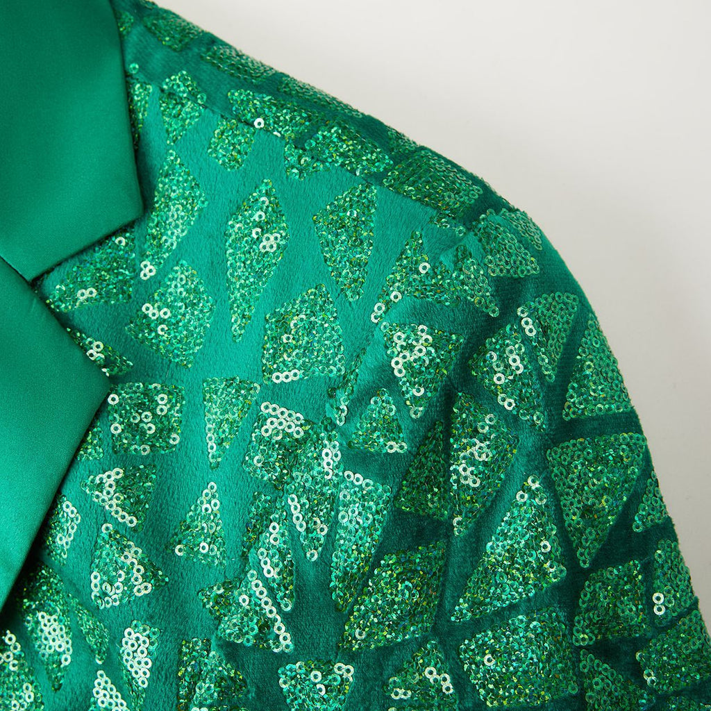 Men's Sequin Geometric Mosaic Green Tuxedo