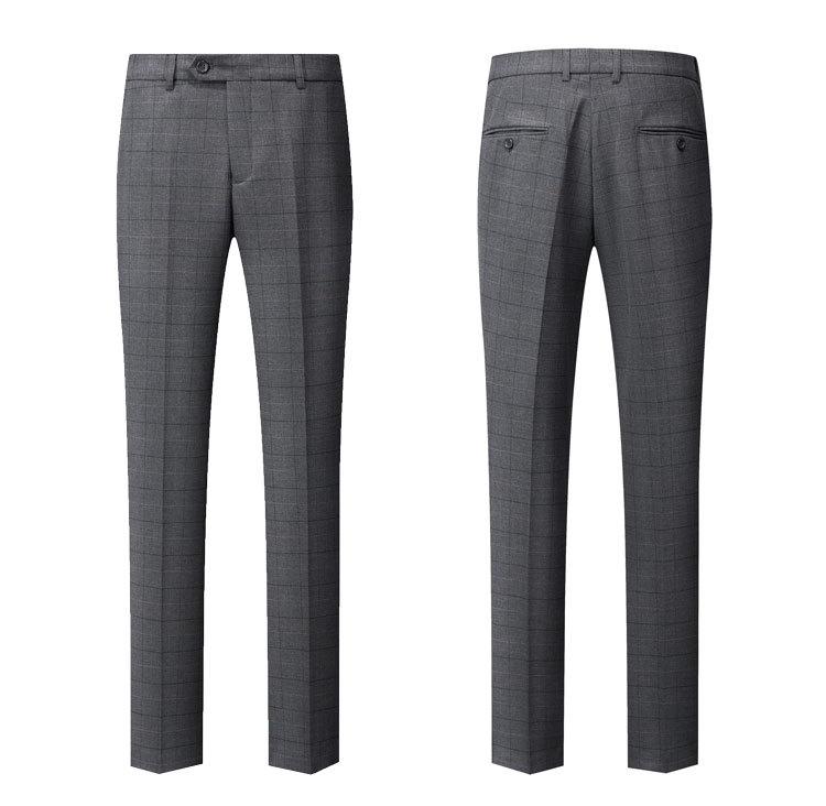 Men's 3-Piece Slim Fit Windowpane Plaid Gray Suit