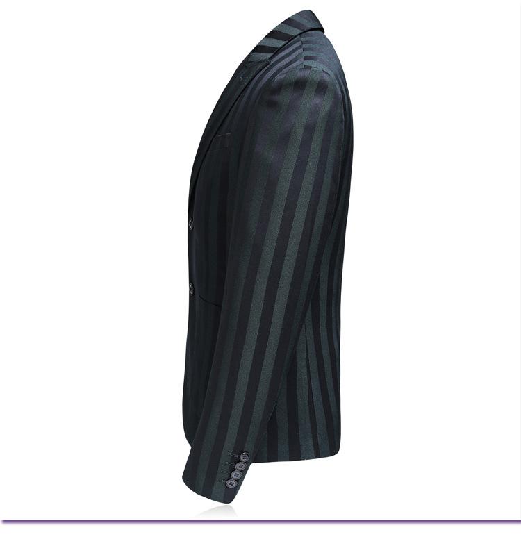 Men's Three-Piece Black And Dark Green Striped Suit