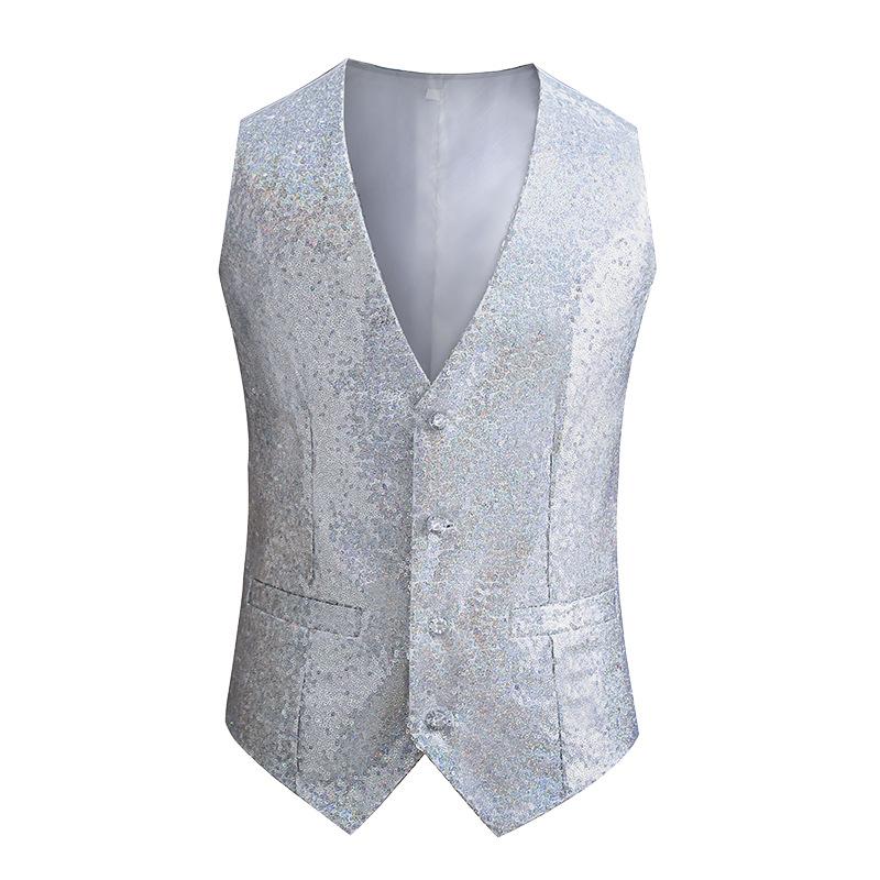 Men's Stylish Single-Breasted Silver Vest