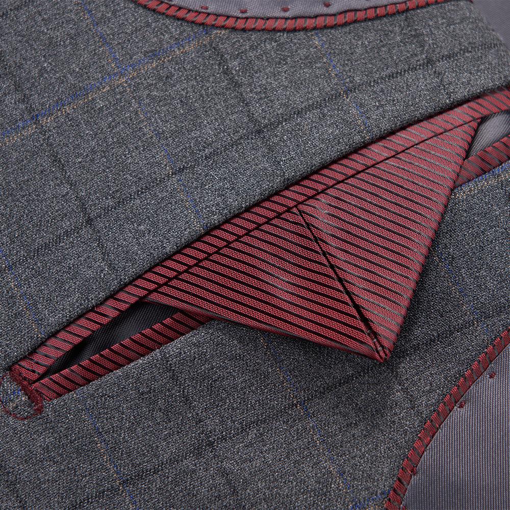 Men's 3-Piece Slim Fit Windowpane Plaid Gray Suit