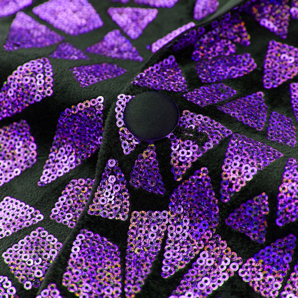 Men's Sequin Geometric Mosaic Dark Purple Tuxedo