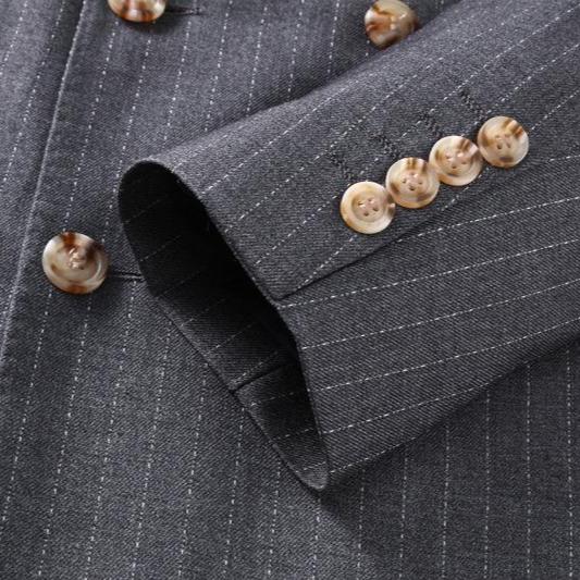Men's Three-Piece Double-Breasted Subtile Striped Grey Suit