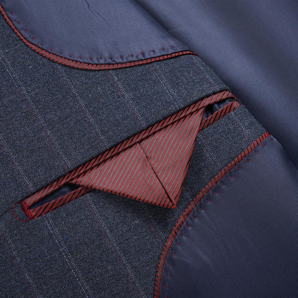 Men's 3-Piece Causal Striped Two Button Blue Gray Suit