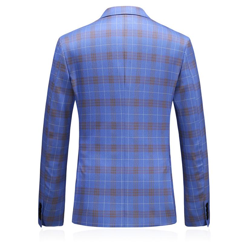 Men's Three-Piece Double-Breasted Light Blue Plaid Suit