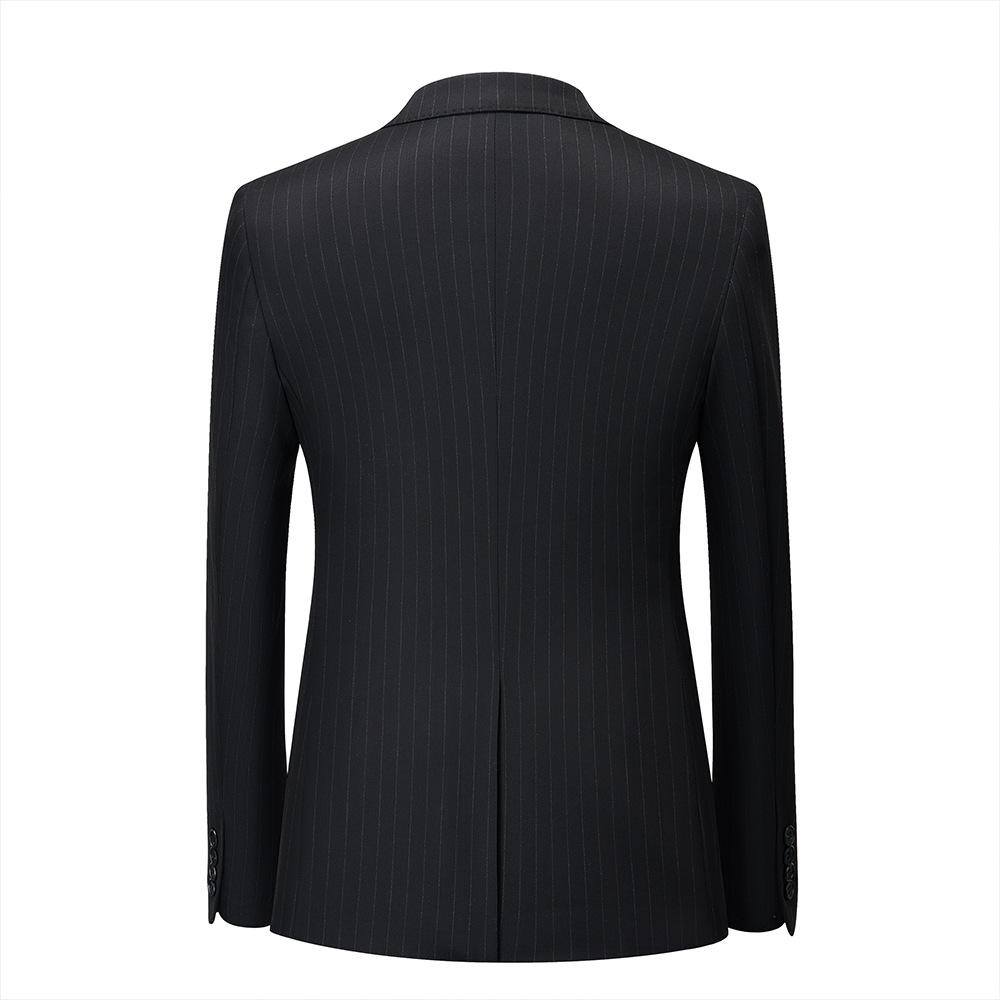 Men's Peak Lapel 3-Piece Striped Two Button Black Gray Suit