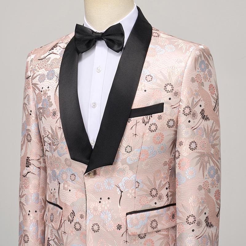 Men's 2-piece Floral Pattern Jacquard Pink Tuxedo