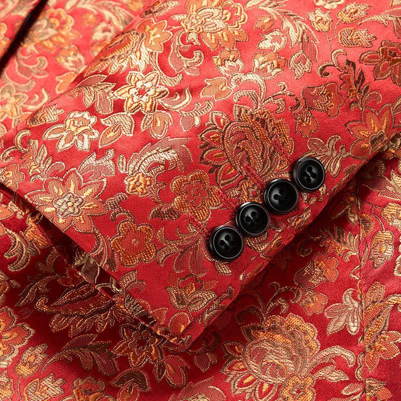 Men's 2-piece Floral Pattern Jacquard Red Tuxedo