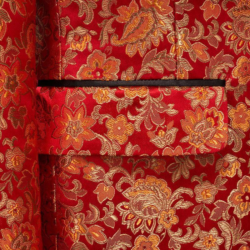 Men's 2-piece Floral Pattern Jacquard Red Tuxedo