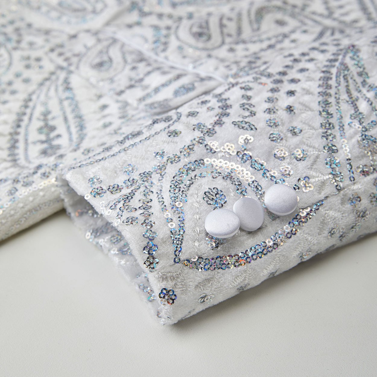 Men's Silver Sequin Paisley Dark White Tuxedo Jacket