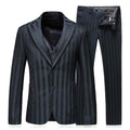 Men's Three-Piece Black And Dark Green Striped Suit