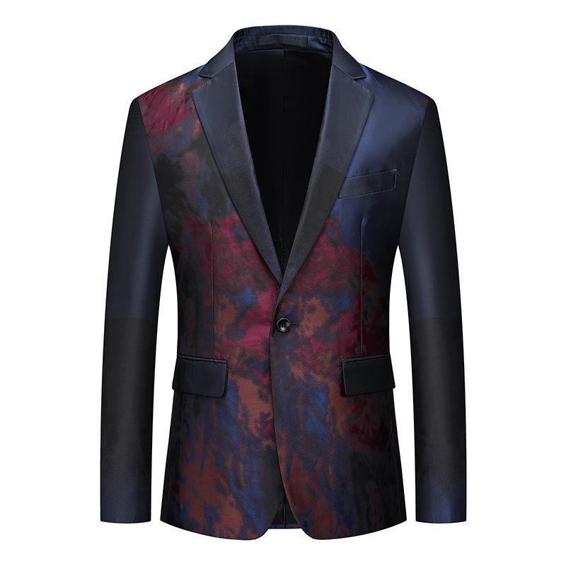 Men's One-Button Ink Painting Style Dark Navy Jacket