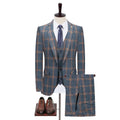 Men's 3-Piece Stylish Slim Fit Gray Plaid Suit