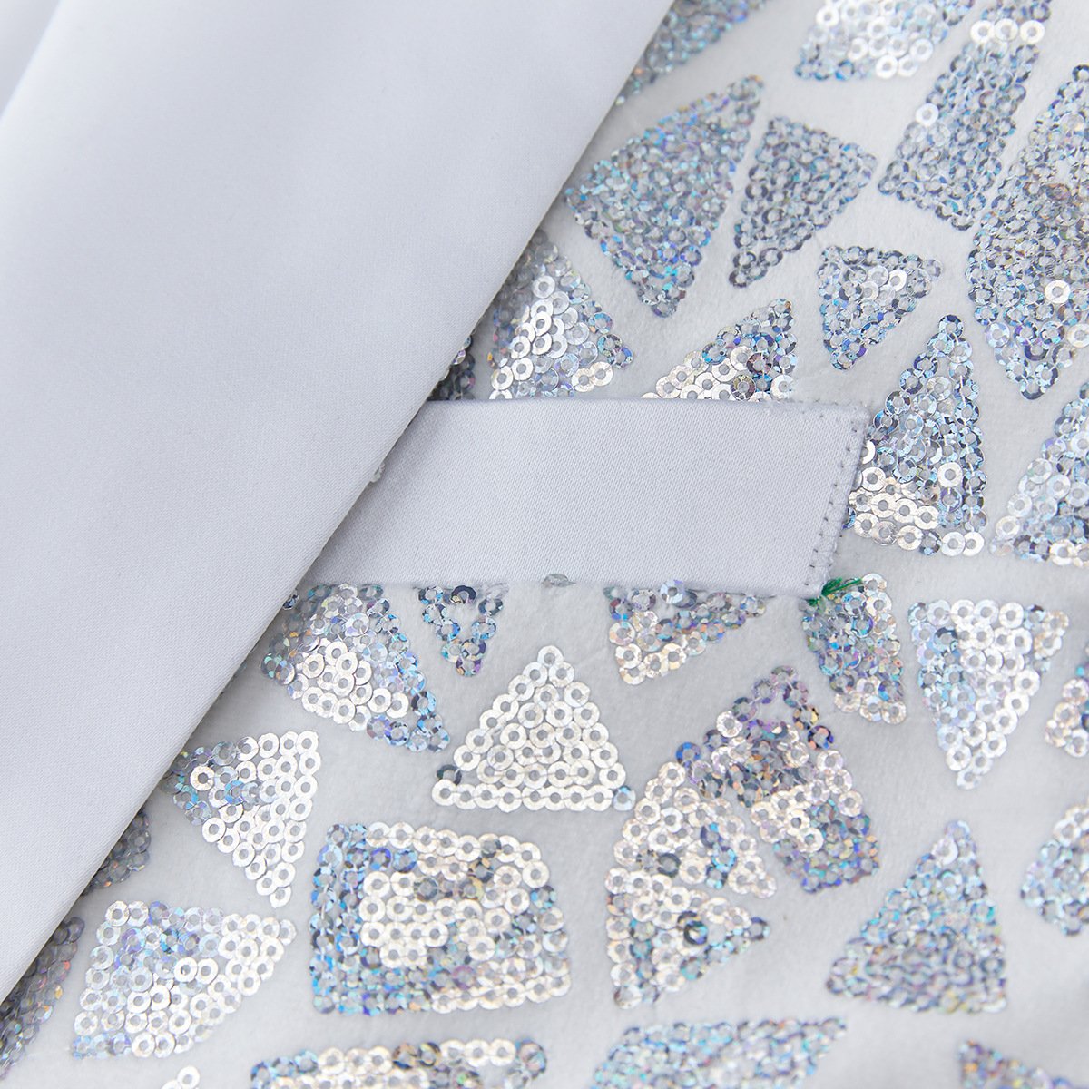 Men's Silver Sequin Geometric Mosaic White Tuxedo