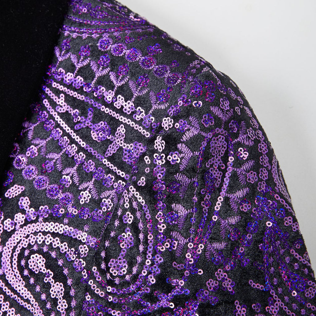 Men's Sequin Blue Paisley Dark Purple Tuxedo Jacket