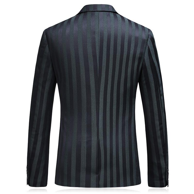 Men's Three-Piece Black And Dark Green Striped Suit