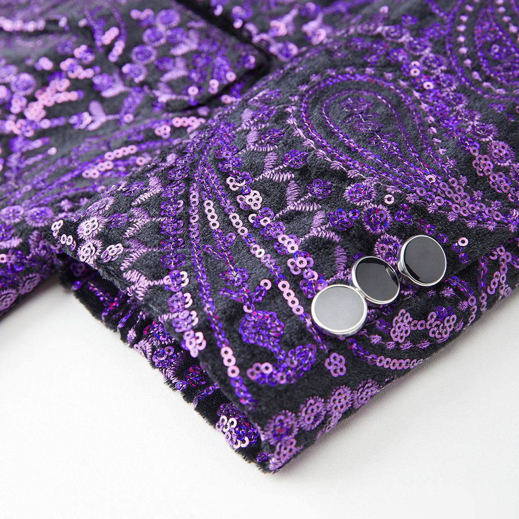 Men's Sequin Blue Paisley Dark Purple Tuxedo Jacket
