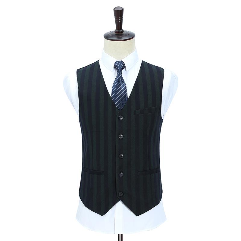 Men's Three-Piece Black And Dark Green Striped Suit