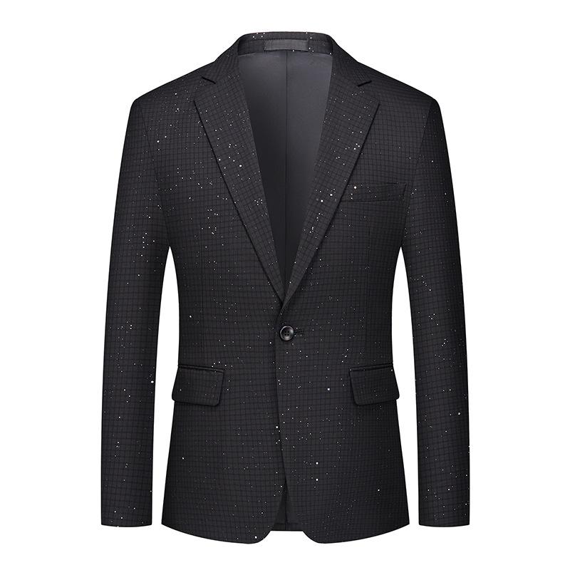 Men's 2-Piece Slim Fit Plaid Sequin Black Suit
