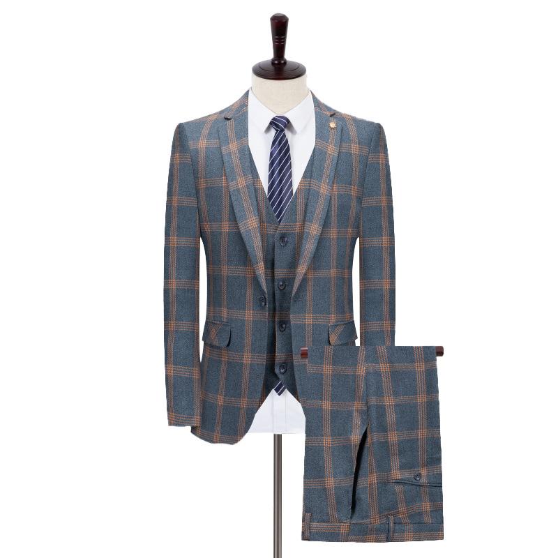 Men's 3-Piece Stylish Slim Fit Gray Plaid Suit