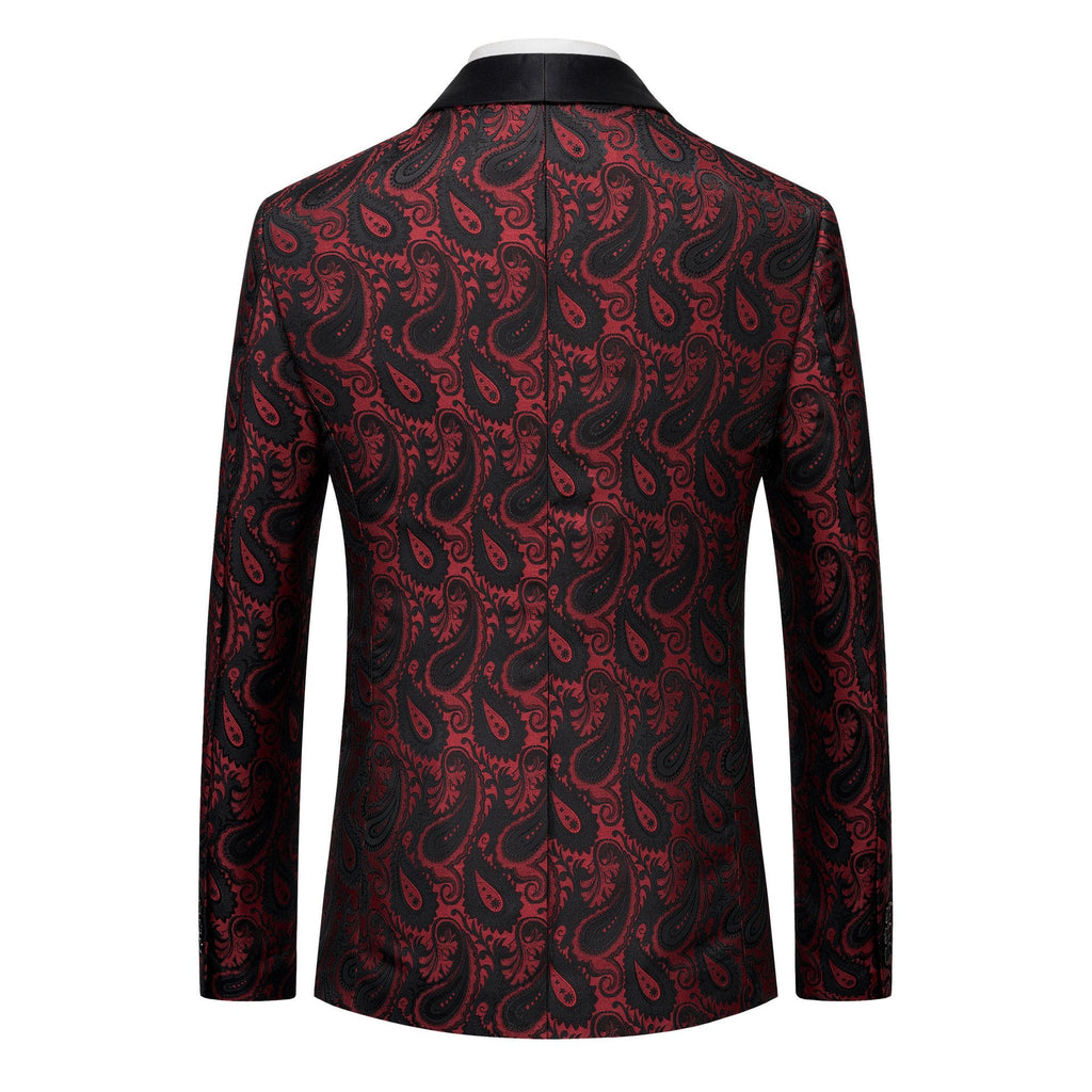 Men's Classic Paisley Shawl Collar Burgundy Tuxedo Jacket
