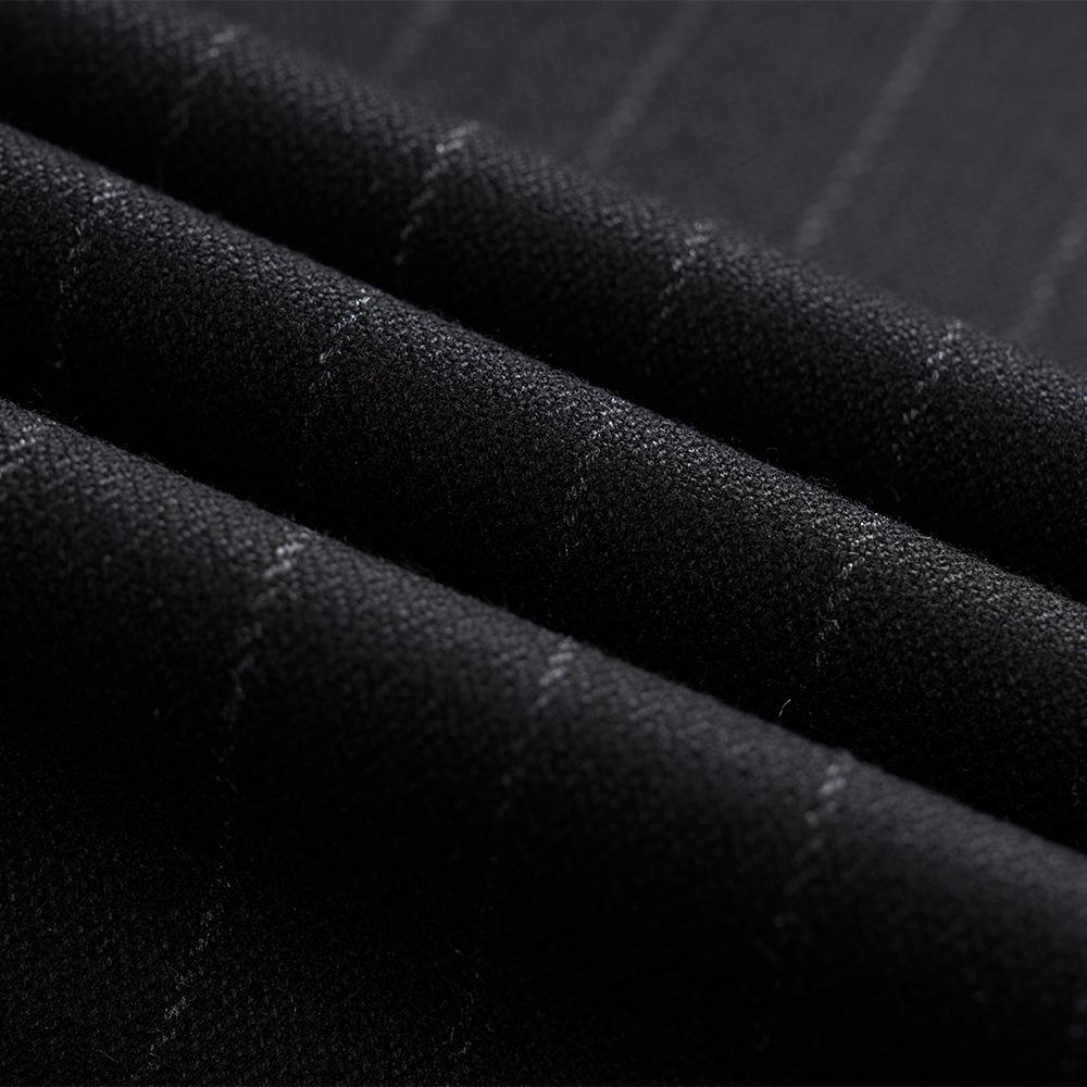 Men's Peak Lapel 3-Piece Striped Two Button Black Suit