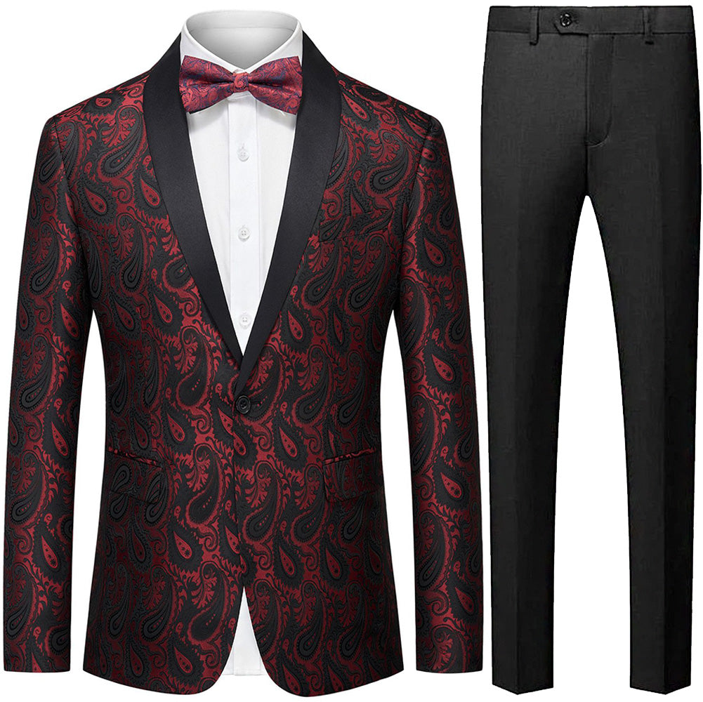 Men's Classic Paisley Shawl Collar Burgundy Tuxedo Jacket