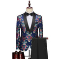Men's 2-Piece Floral Pattern Jacquard Embroidery Blue Tuxedo