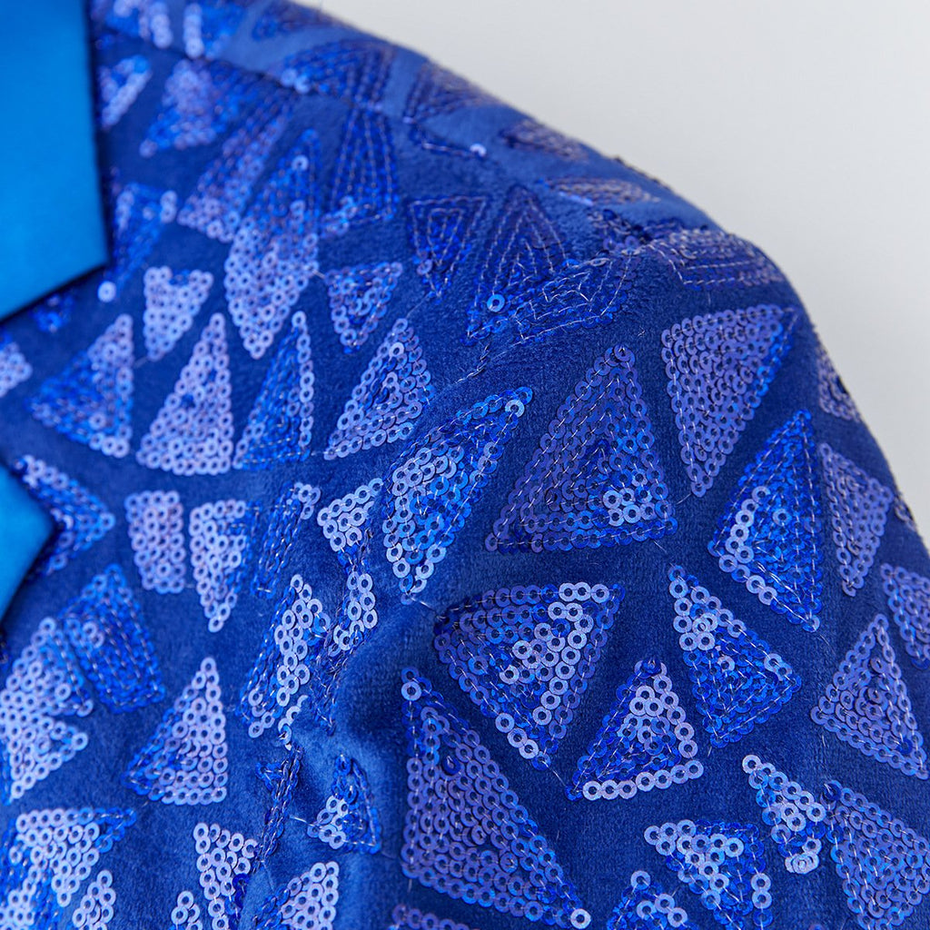 Men's Sequin Geometric Mosaic Blue Tuxedo
