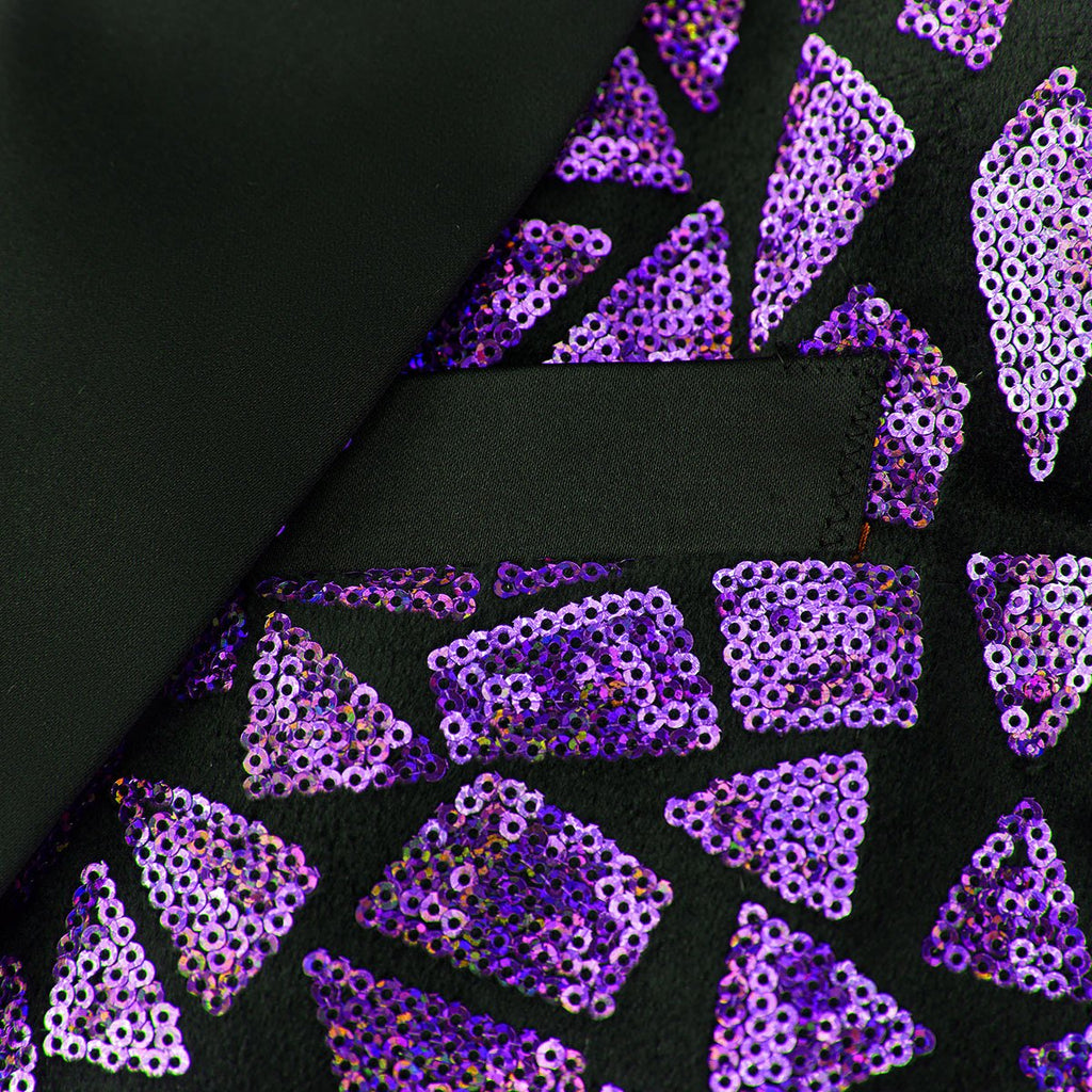 Men's Sequin Geometric Mosaic Dark Purple Tuxedo