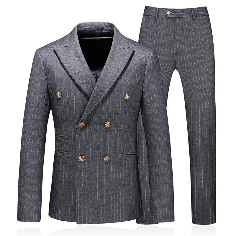 Men's Three-Piece Double-Breasted Subtile Striped Grey Suit