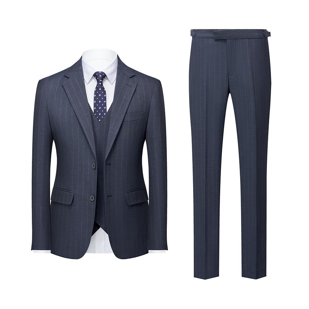 Men's 3-Piece Causal Striped Two Button Blue Gray Suit