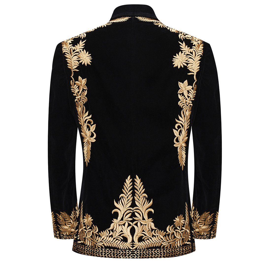 Men's Luxury Gold Embroidered Black Velvet Tuxedo