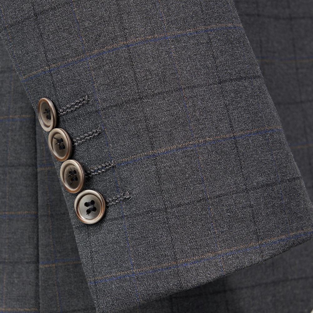 Men's 3-Piece Slim Fit Windowpane Plaid Gray Suit