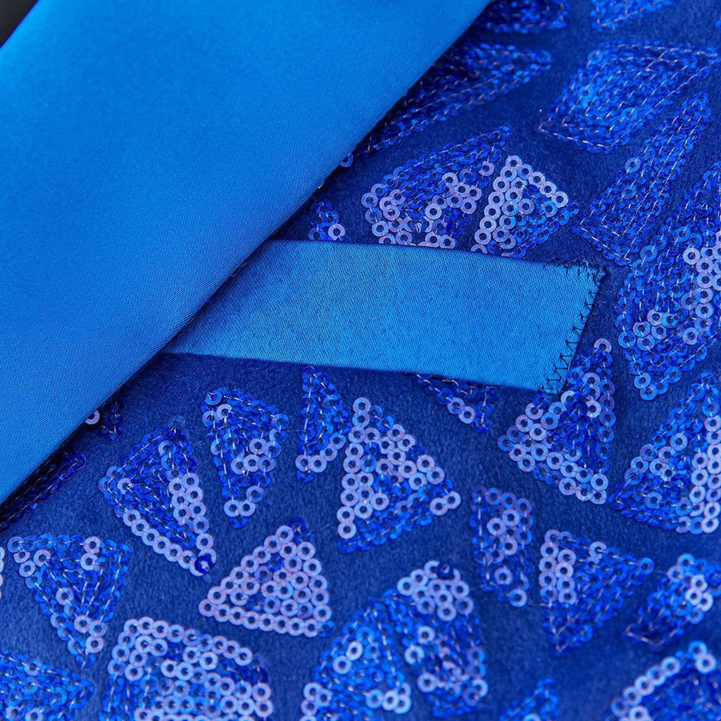 Men's Sequin Geometric Mosaic Blue Tuxedo