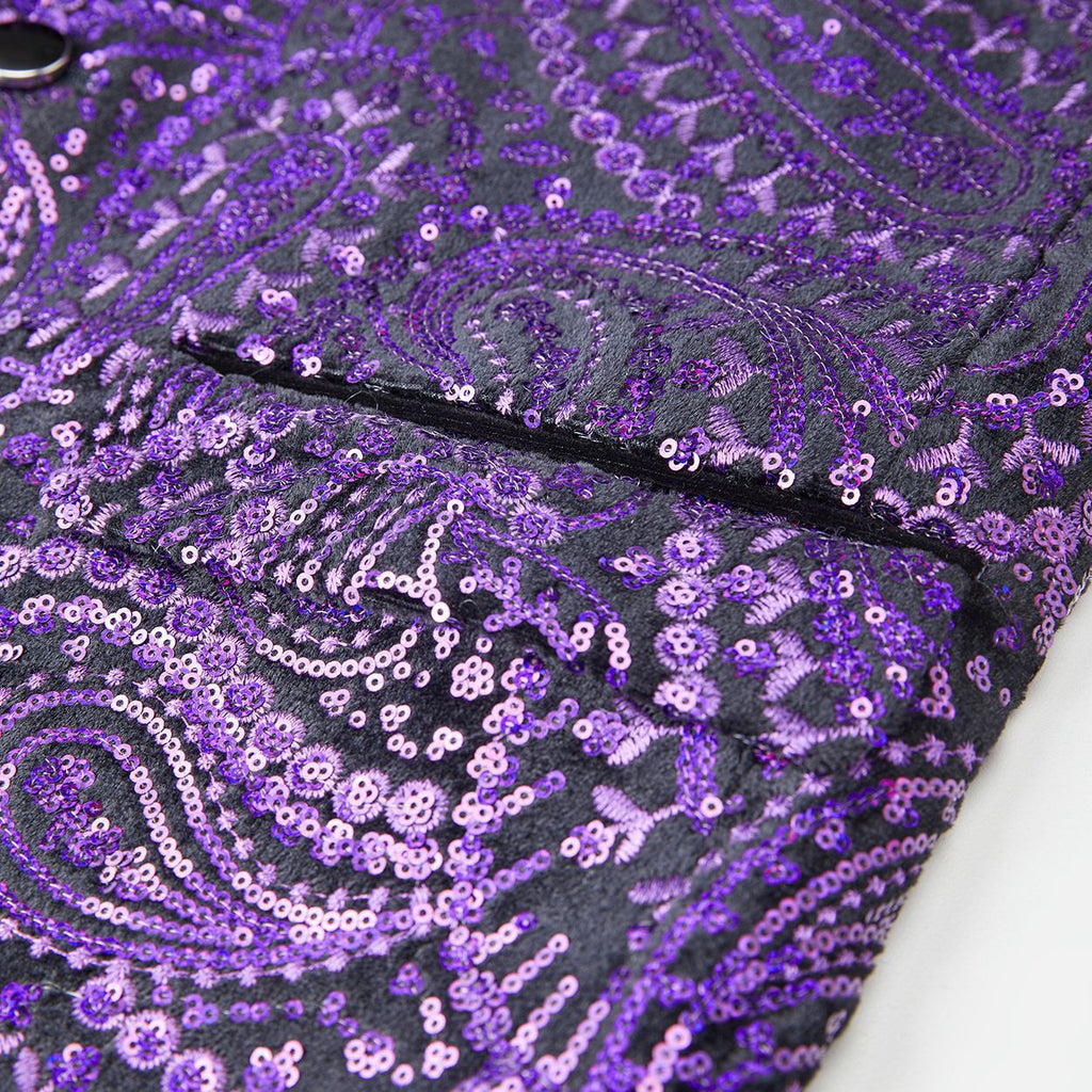 Men's Sequin Blue Paisley Dark Purple Tuxedo Jacket