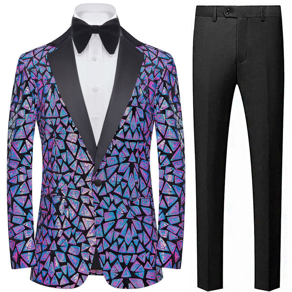 Men's Sequin Geometric Mosaic Purple Tuxedo