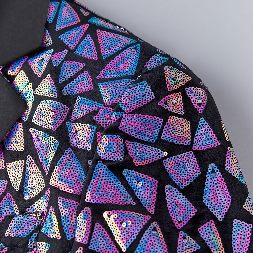 Men's Sequin Geometric Mosaic Purple Tuxedo